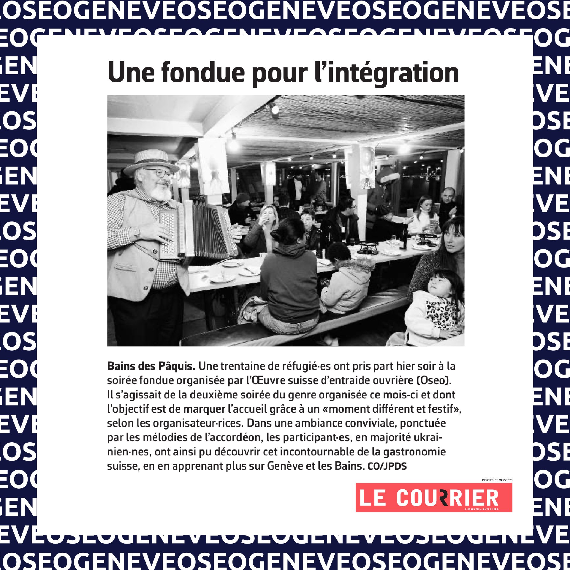« Fondue de l’intégration » OSEO Genève aux Bains des Pâquis OSEO Oeuvre Suisse d